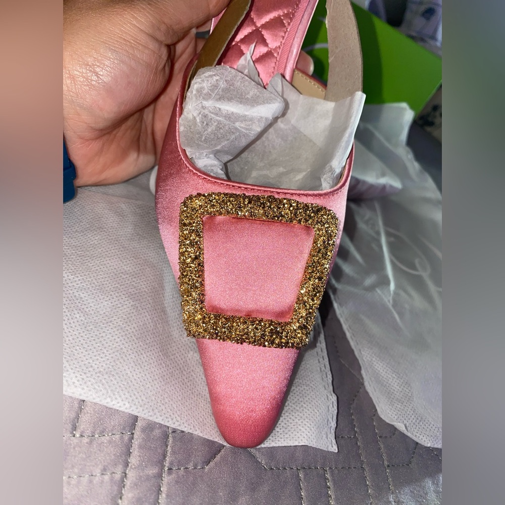Sam Edelman Pink Heeled Mules with Sparkling Buckle - Picture 2 of 8